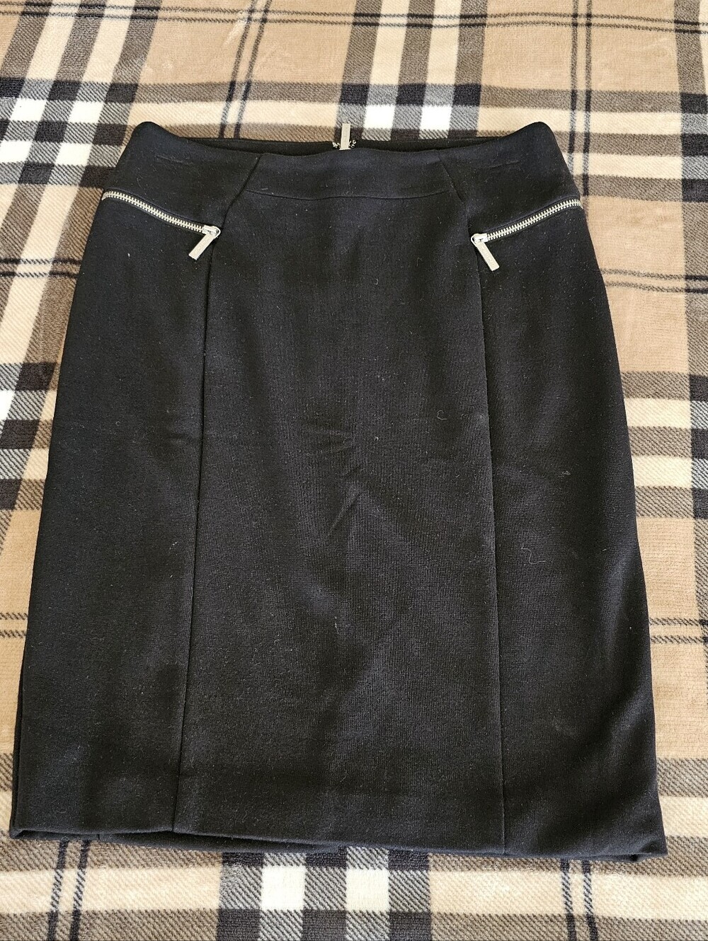 MICHAEL Michael Kors Black Pencil Skirt with Silver Zip Accents